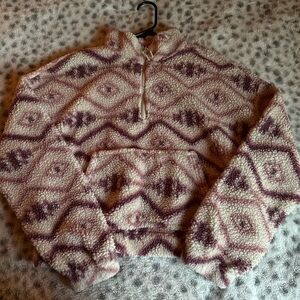 Pink Rose Textured Knit Sweater - Cream and Purple